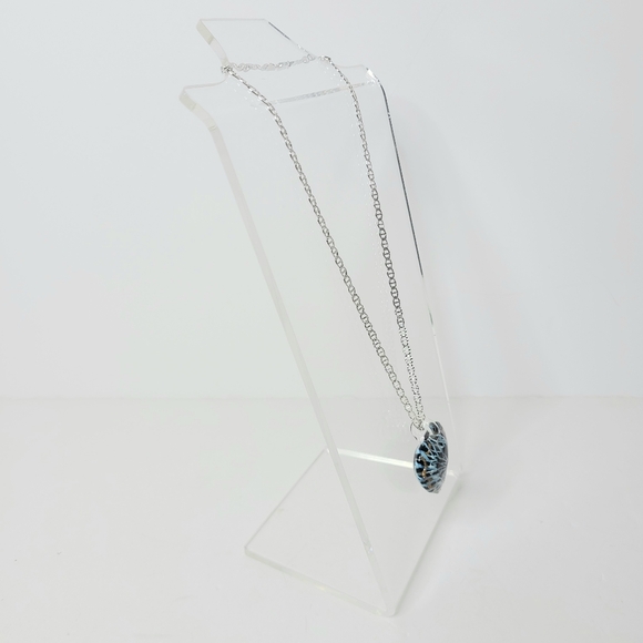 Heart Glass Blue Brown Swirl Pendant - Picture 5 of 9